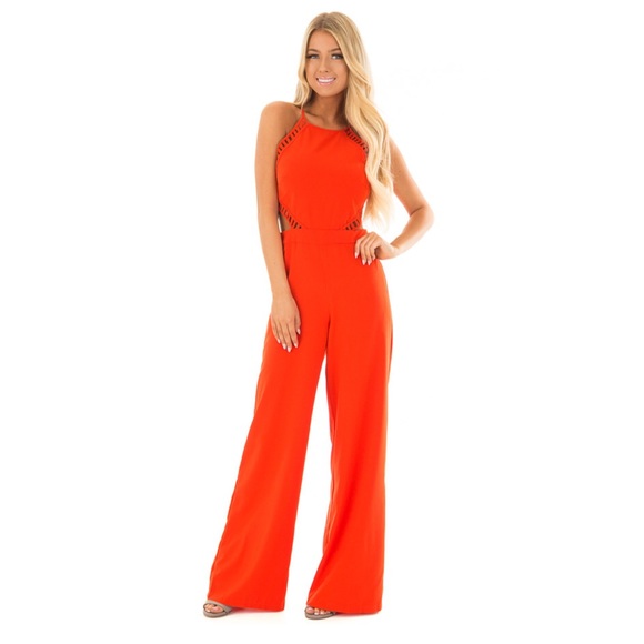 Orange cut out waist jumpsuit - Picture 1 of 6